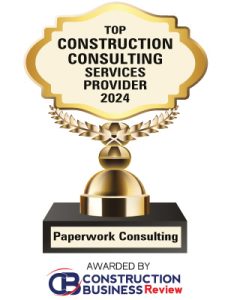 award graphic with text "Paperwork Consulting" & "Top Construction Consulting Services Provider 2024"