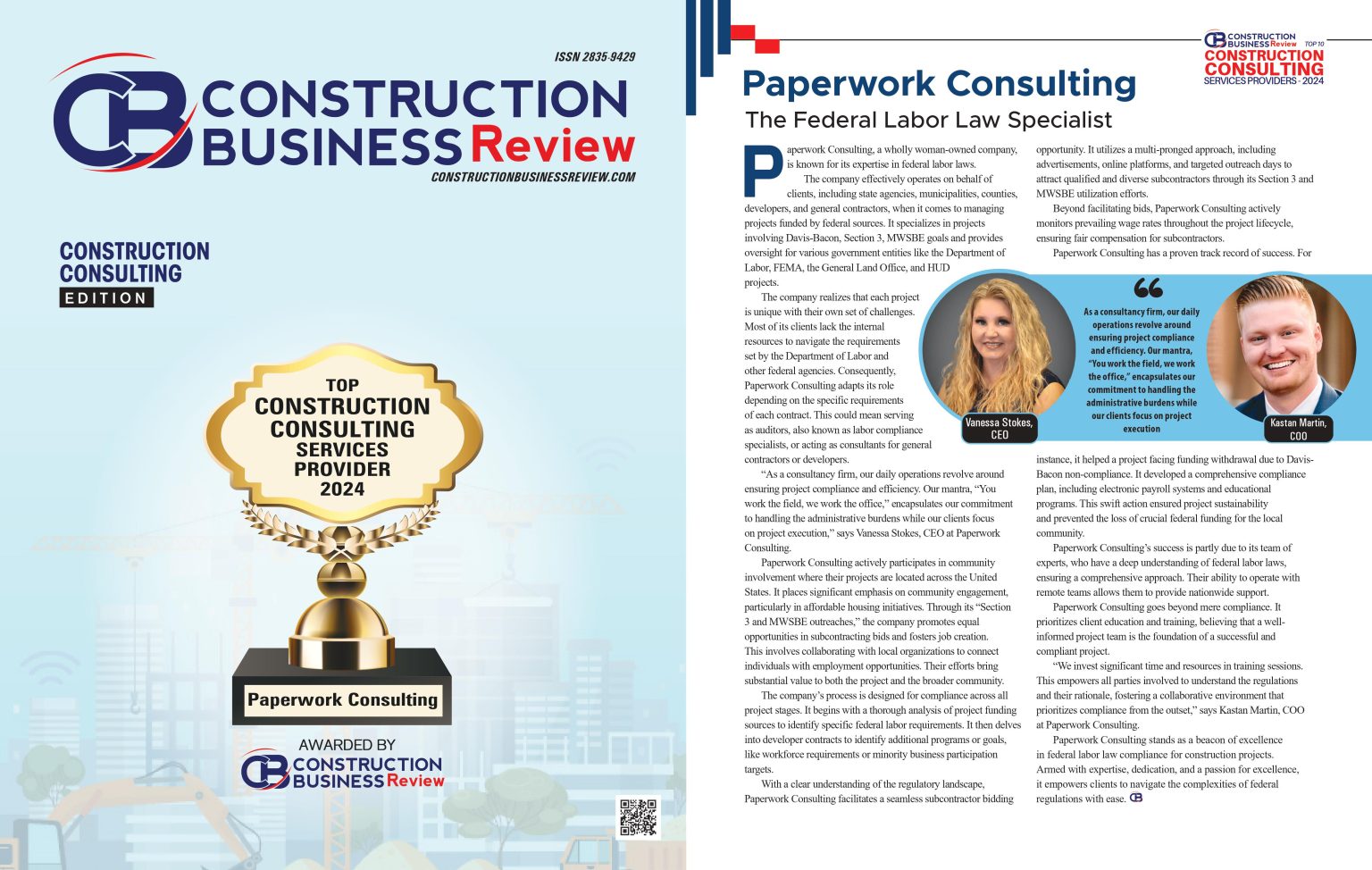 Construction Business Review magazine feature for Paperwork Consulting, a Top Construction Consulting Services Provider 2024